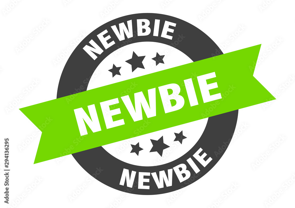 newbie sign. newbie black-green round ribbon sticker newbie sign. newbie black-green round ribbon sticker