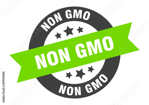 non gmo sign. non gmo black-green round ribbon sticker