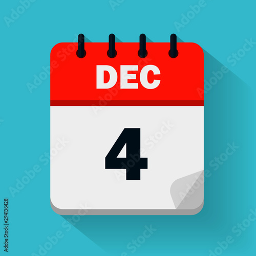 December 4th. Daily calendar icon in vector format.  Date, time, day, month. Holidays