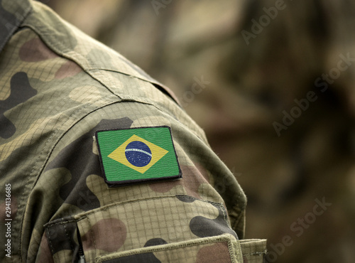 Flag of Brazil on military uniform (collage). photo
