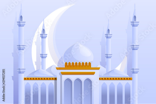 White mosque concept background. Cartoon illustration of white mosque vector concept background for web design