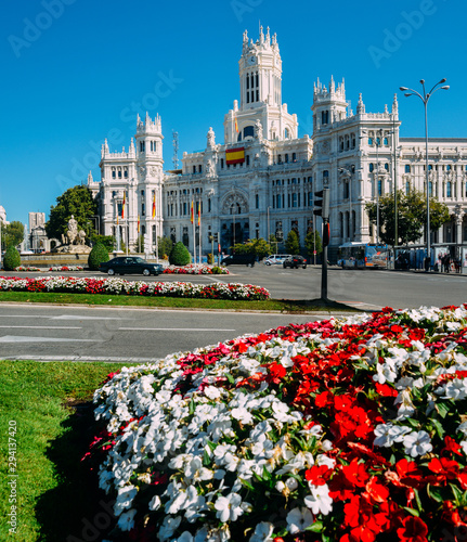 Madrid City Hall at Plaza de Cibeles, in Madrid, Spain. Architectural examples of gothic style with neoclassical elements