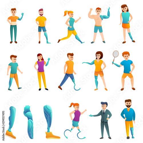 Artificial limbs icons set. Cartoon set of artificial limbs vector icons for web design