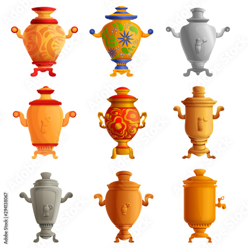 Samovar icons set. Cartoon set of samovar vector icons for web design