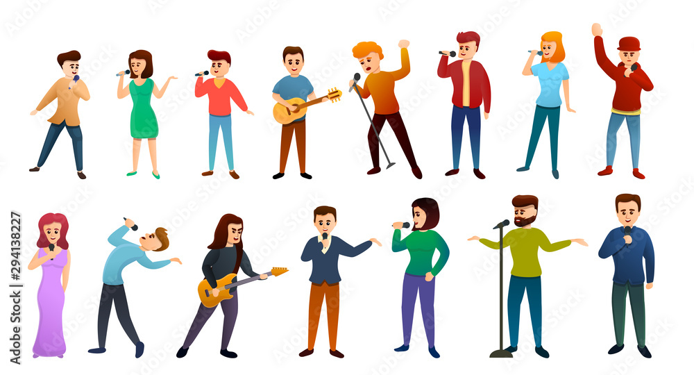 Singer icons set. Cartoon set of singer vector icons for web design
