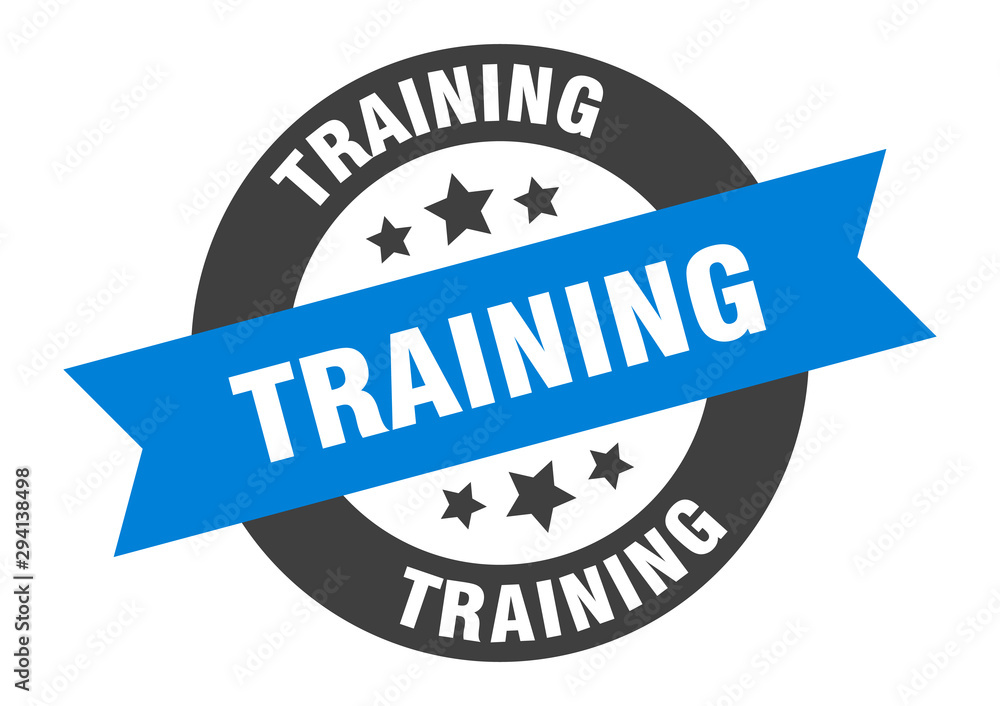 Fototapeta premium training sign. training blue-black round ribbon sticker