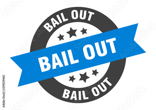 bail out sign. bail out blue-black round ribbon sticker