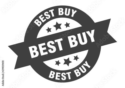best buy sign. best buy black round ribbon sticker