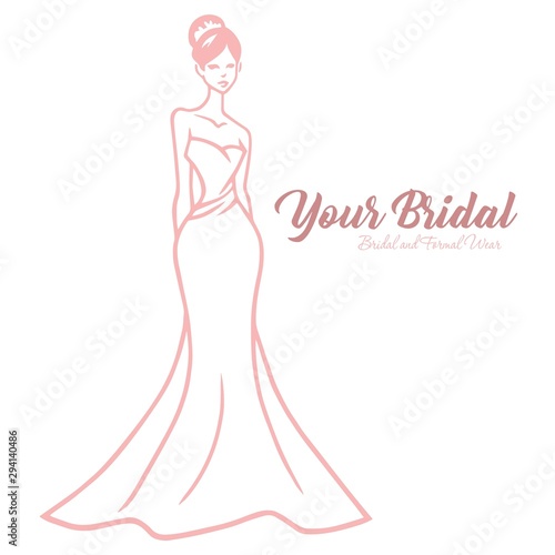 Bridal Wear Logo. Elegant Wedding Gown Dress Boutique Wear Logo Design Vector Illustration
