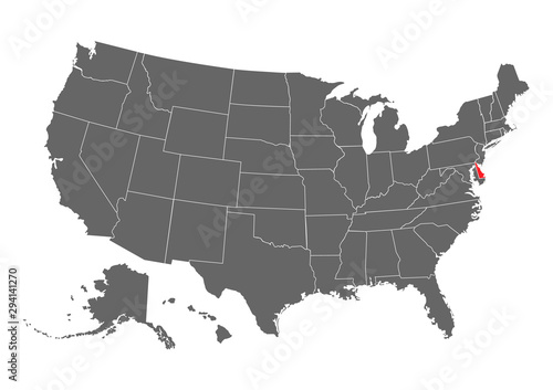 Delaware vector map silhouette. High detailed illustration. United state of America country