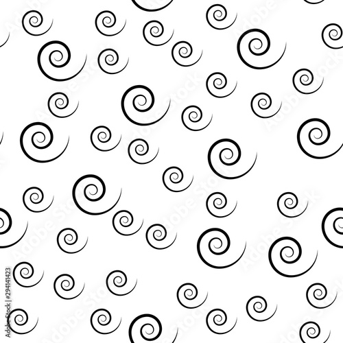 Spiral seamless pattern  black twirl isolated on white backround . Vector wrapping paper