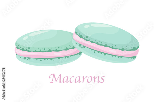 Sweet macarons dessert. French dessert macaroons in cartoon style. Vector illustration.