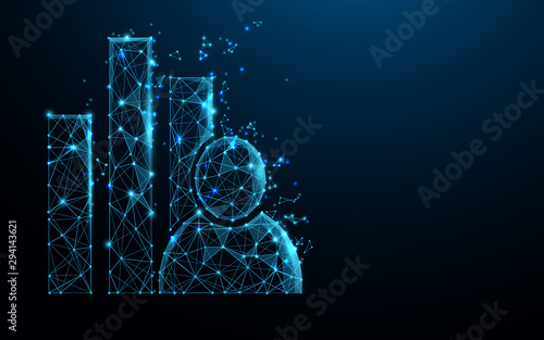 Businessman and graph icon from lines, triangles and particle style design. Vector illustration