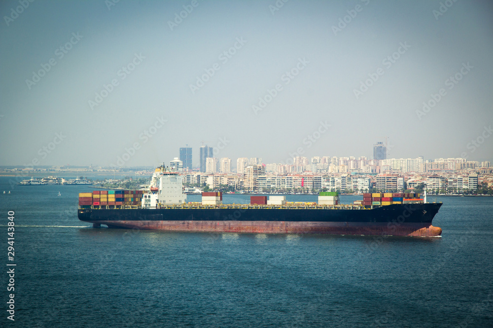 Container cargo ship at the sea in Turkey İzmir