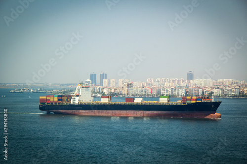 Container cargo ship at the sea in Turkey İzmir