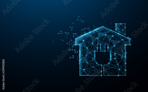 Smart home icon from lines, triangles and particle style design. Vector illustration