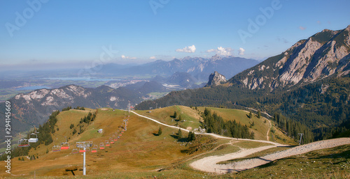 Mountain landscape in Austria, cloudy, forests, rocks, city in the mountains, summer © Dmytro