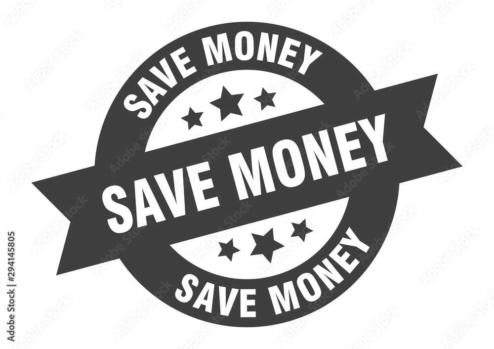 save money sign. save money black round ribbon sticker