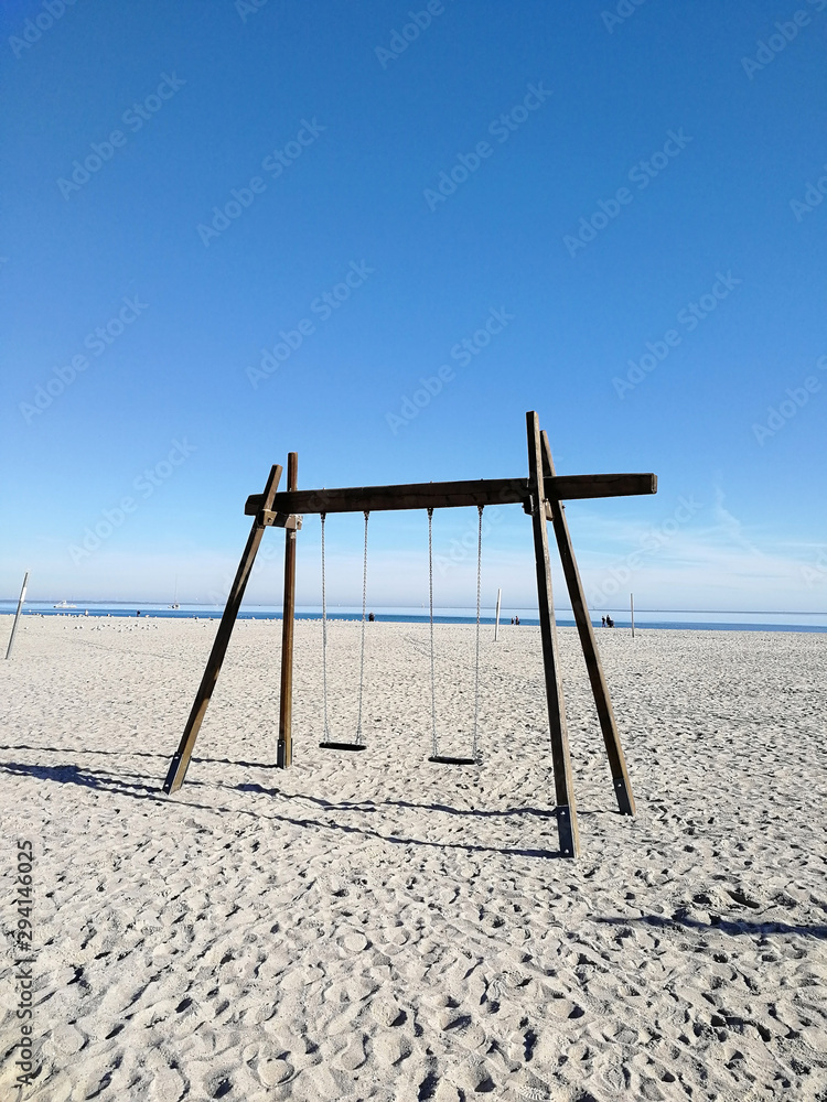 Swing on sea beach, Panoramic view Swing on sea beach, Panoramic view