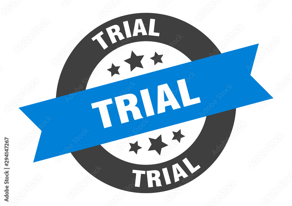 trial sign. trial blue-black round ribbon sticker
