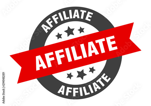 affiliate sign. affiliate black-red round ribbon sticker