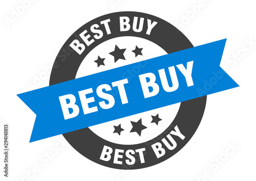 best buy sign. best buy blue-black round ribbon sticker