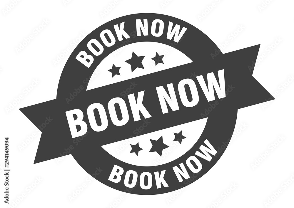 Fototapeta premium book now sign. book now black round ribbon sticker