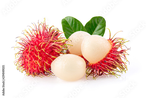 rambutan sweet delicious fruit with leaf  isolated on white background photo