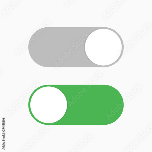 Switch toggle green grey isolated vector element. User On and Off button symbol sign. Technology concept. Internet or wed technology.