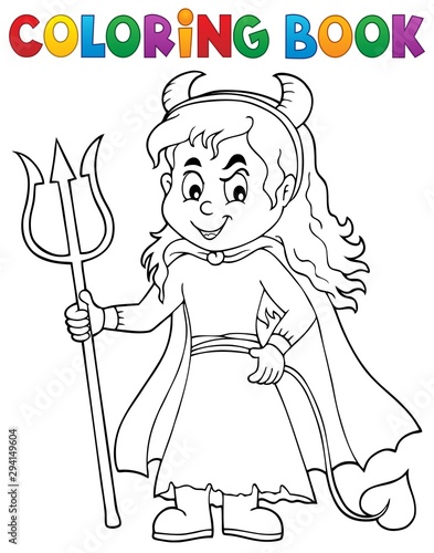 Coloring book girl in devil costume 1