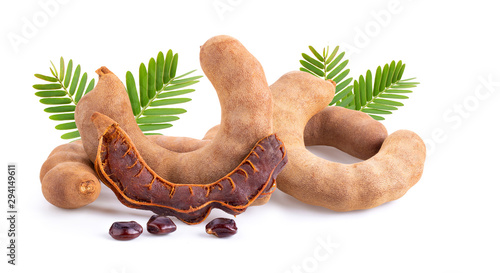 tamarind with leaf  isolated on white background . full depth of field