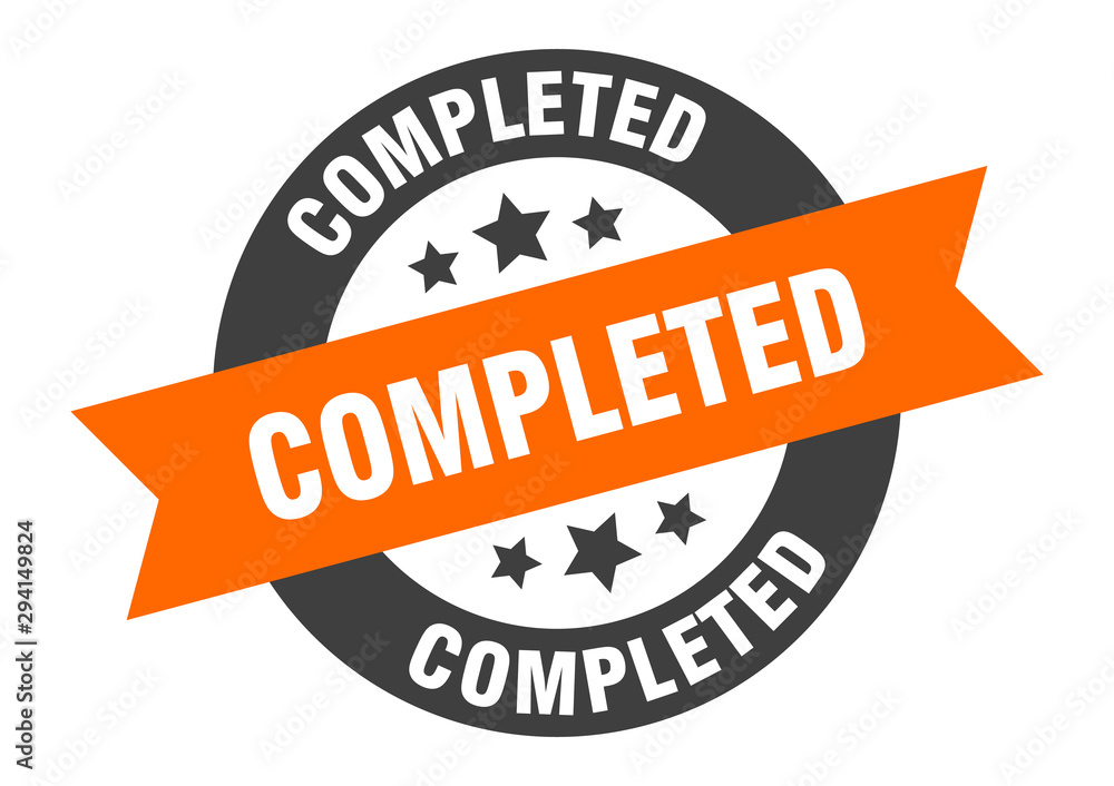 Fototapeta premium completed sign. completed orange-black round ribbon sticker