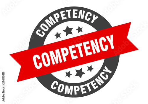 competency sign. competency black-red round ribbon sticker