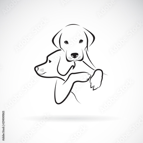 Vector of dogs hug each other on white background., Pet., Animals., Labrador Retriever., Easy editable layered vector illustration.