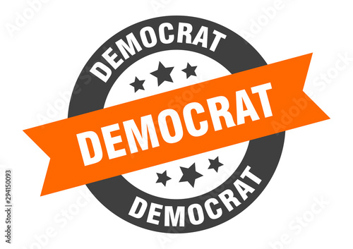 democrat sign. democrat orange-black round ribbon sticker