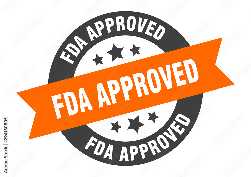 Fototapeta premium fda approved sign. fda approved orange-black round ribbon sticker