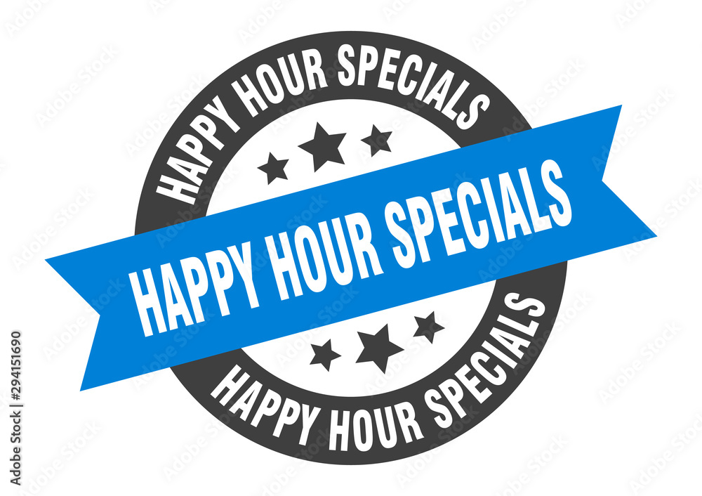 Fototapeta premium happy hour specials sign. happy hour specials blue-black round ribbon sticker