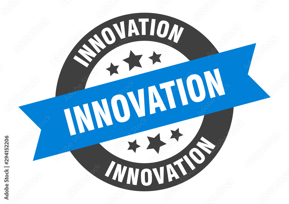 innovation sign. innovation blue-black round ribbon sticker innovation sign. innovation blue-black round ribbon sticker
