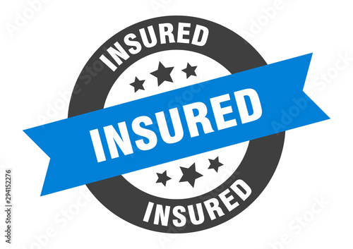 insured sign. insured blue-black round ribbon sticker