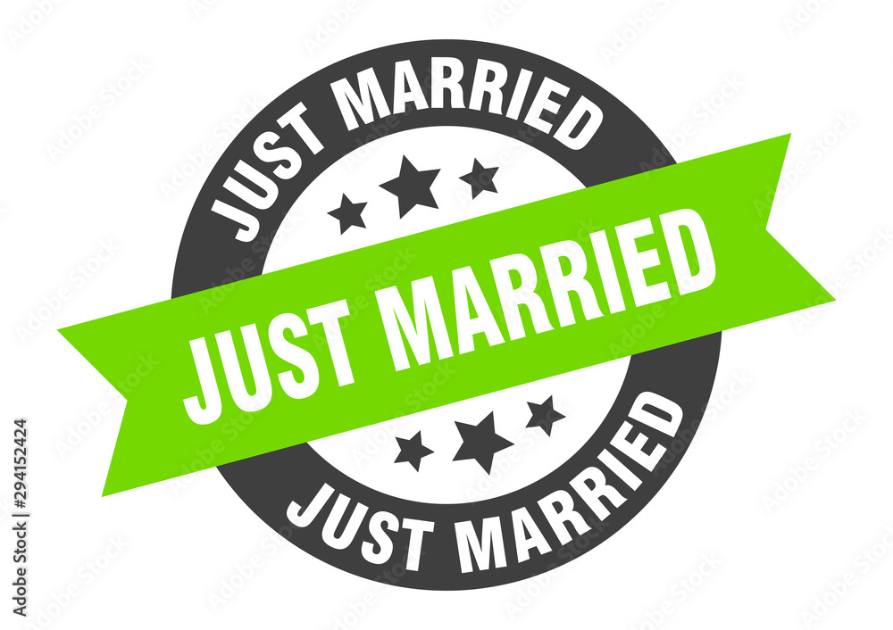 Obraz premium just married sign. just married black-green round ribbon sticker