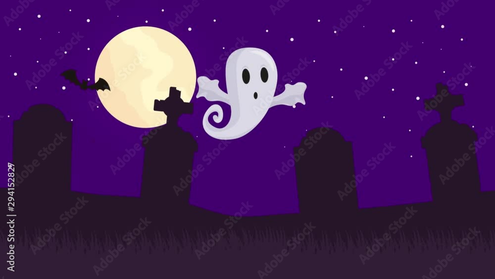 halloween dark scene with ghost in cemetery halloween dark scene with ghost in cemetery