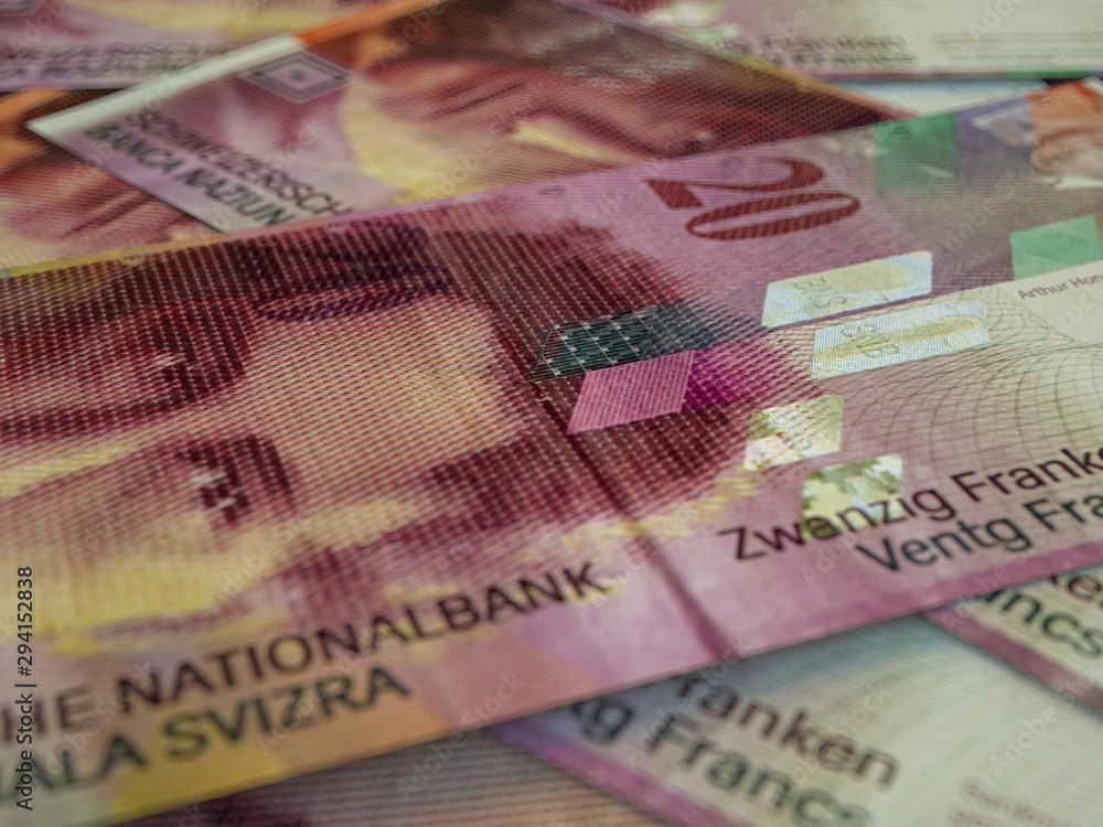 Fototapeta premium CHF. Swiss Franc macro photo. Money of Switzerland. Business background. Zurich.