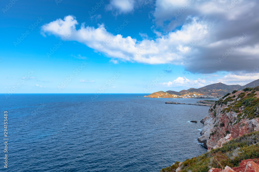 Beautiful landscape of Crete, sea and mountain.