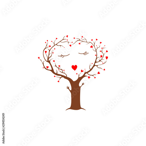 Valentine`s Day love-tree - hand drawn illustration. Love tree with heart leaves - Vector