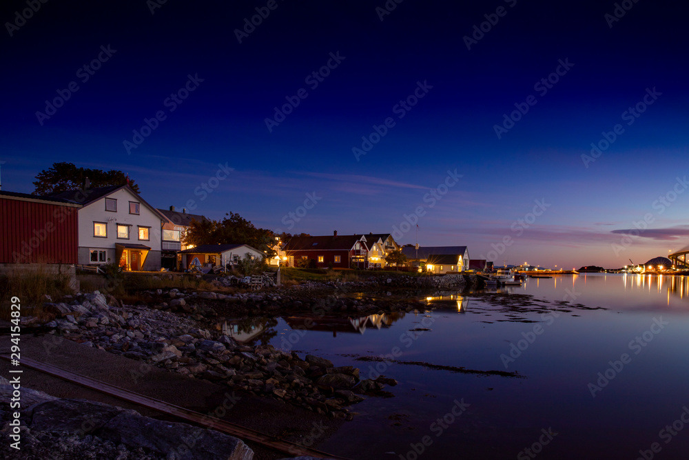 Blue hour in Brønnøysund harbor in Nordland county Blue hour in Brønnøysund harbor in Nordland county