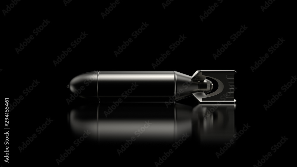 3d render abstract rocket or missile on reflection floor. Military theme. Side view.