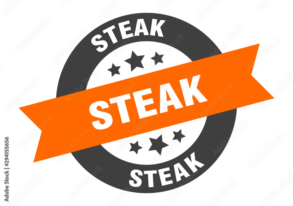 Fototapeta premium steak sign. steak orange-black round ribbon sticker