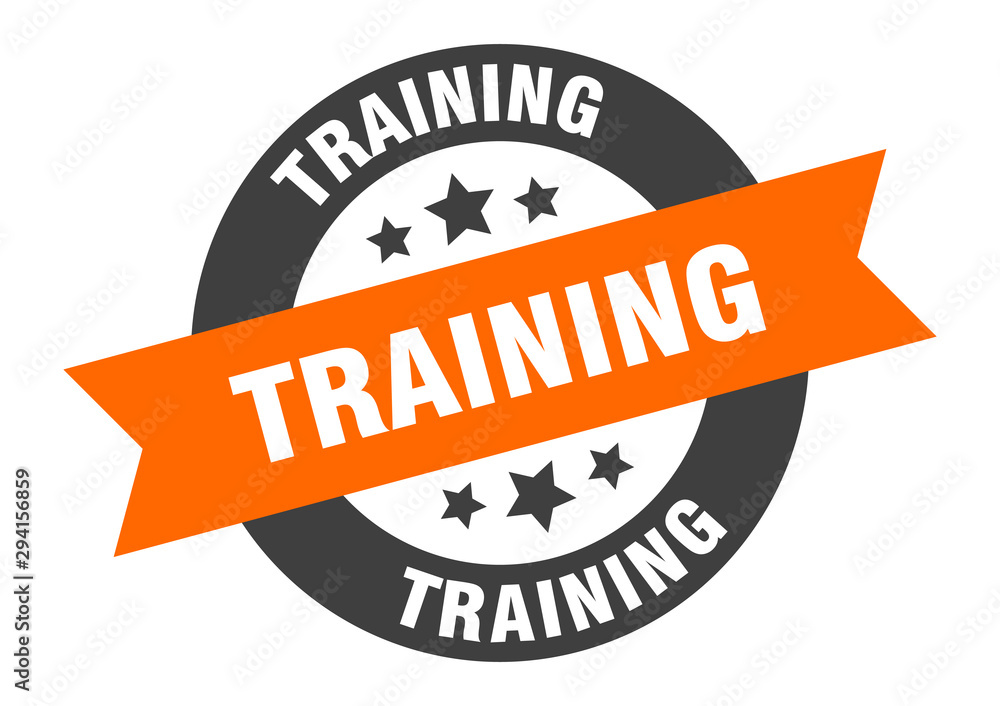 Fototapeta premium training sign. training orange-black round ribbon sticker