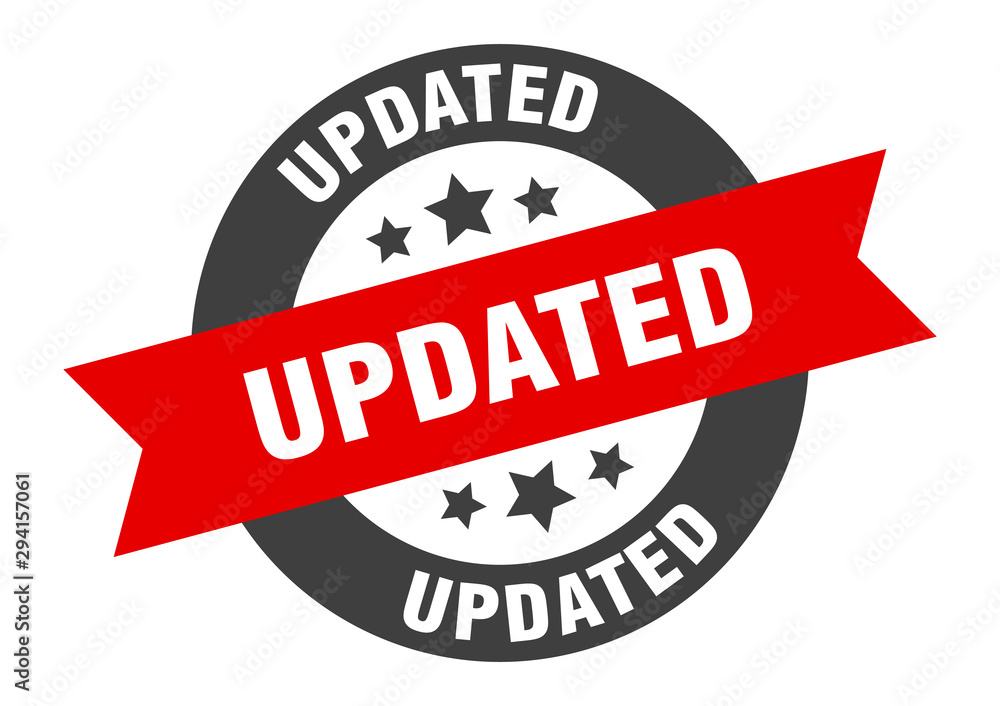 Fototapeta premium updated sign. updated black-red round ribbon sticker
