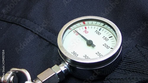 Pressure, equipment for diving scuba, Selective focus and free space for text.